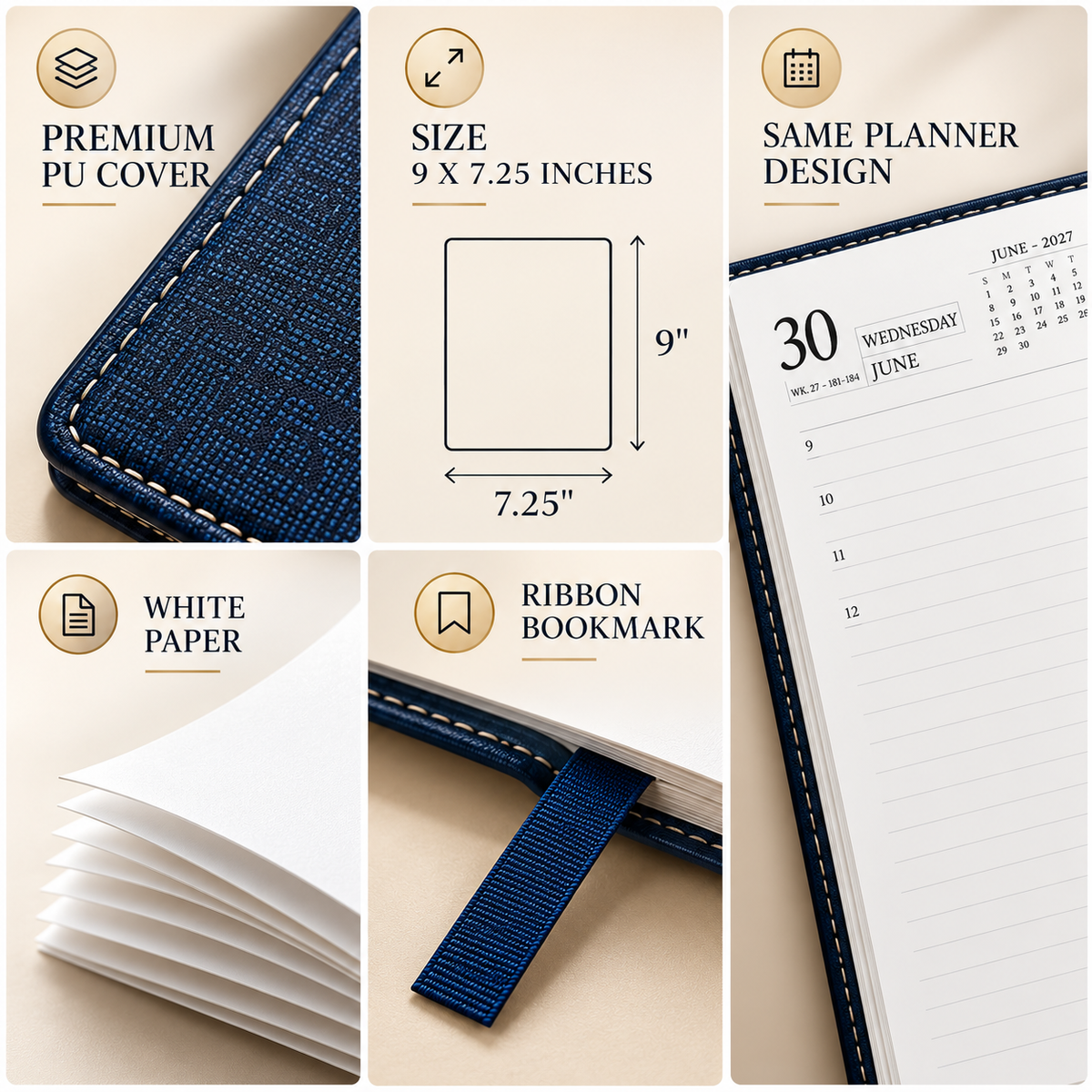 2027 Premium Blue Executive Diary – 9 × 7.25 Inch, Daily Planner
