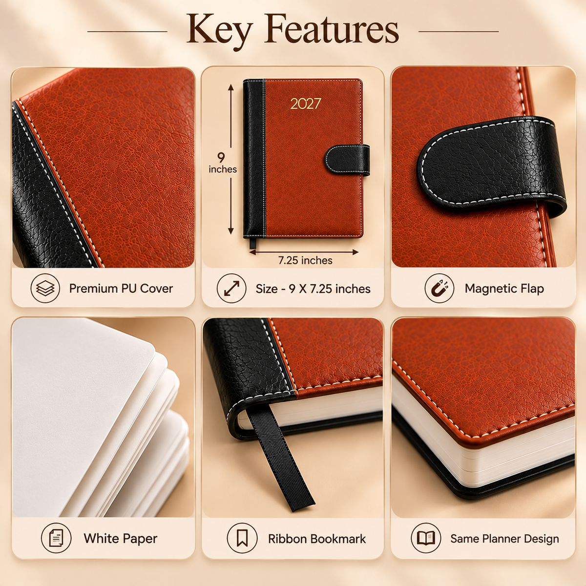2027 Premium Two-Tone Executive Diary – Daily & Monthly Planner with Magnetic Closure