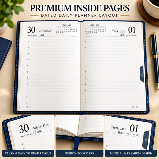 2027 Premium Blue Executive Diary – 9 × 7.25 Inch, Daily Planner