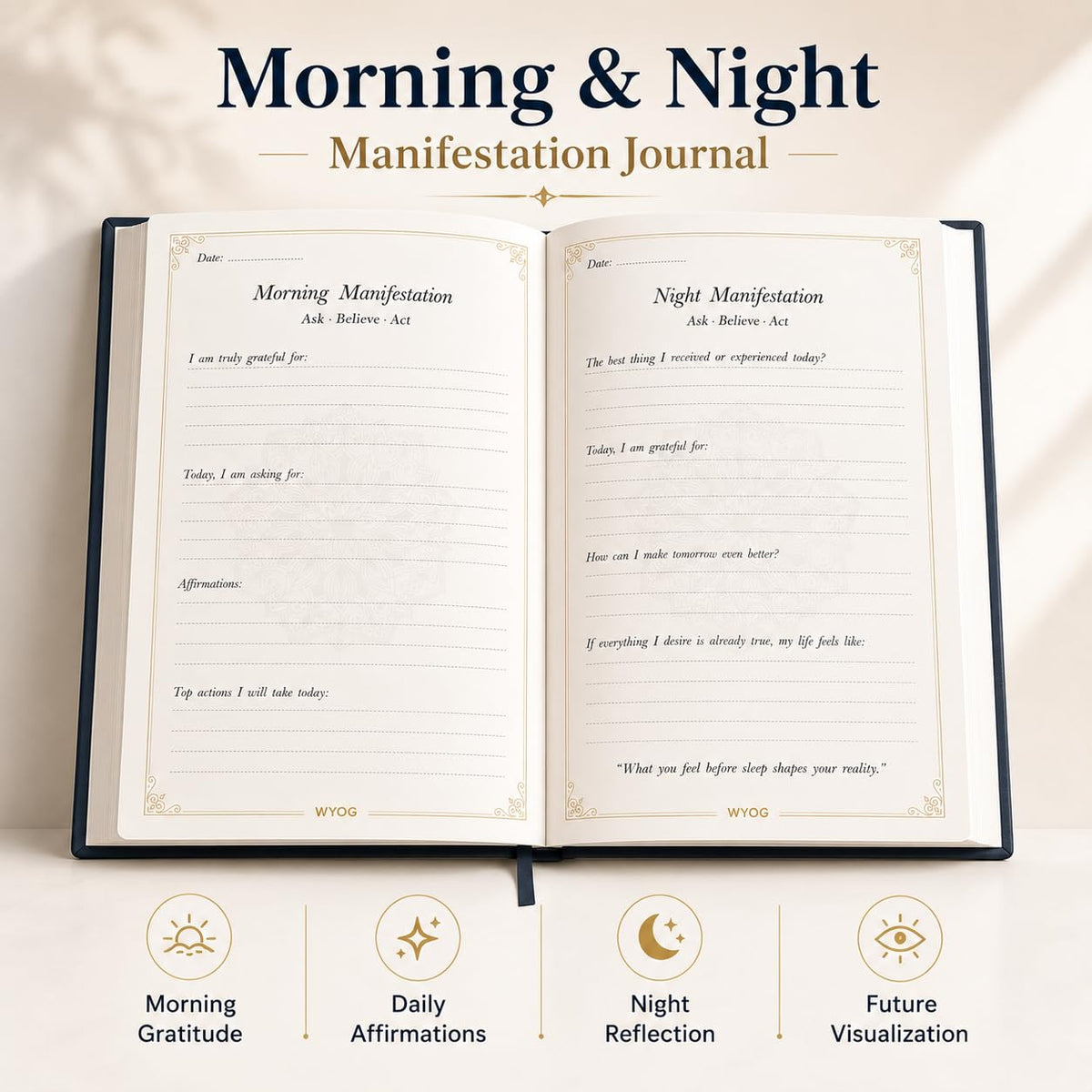 Manifest Your Dream Life – A5 Hardcover| Morning & Night Guided Journal, Daily Affirmations