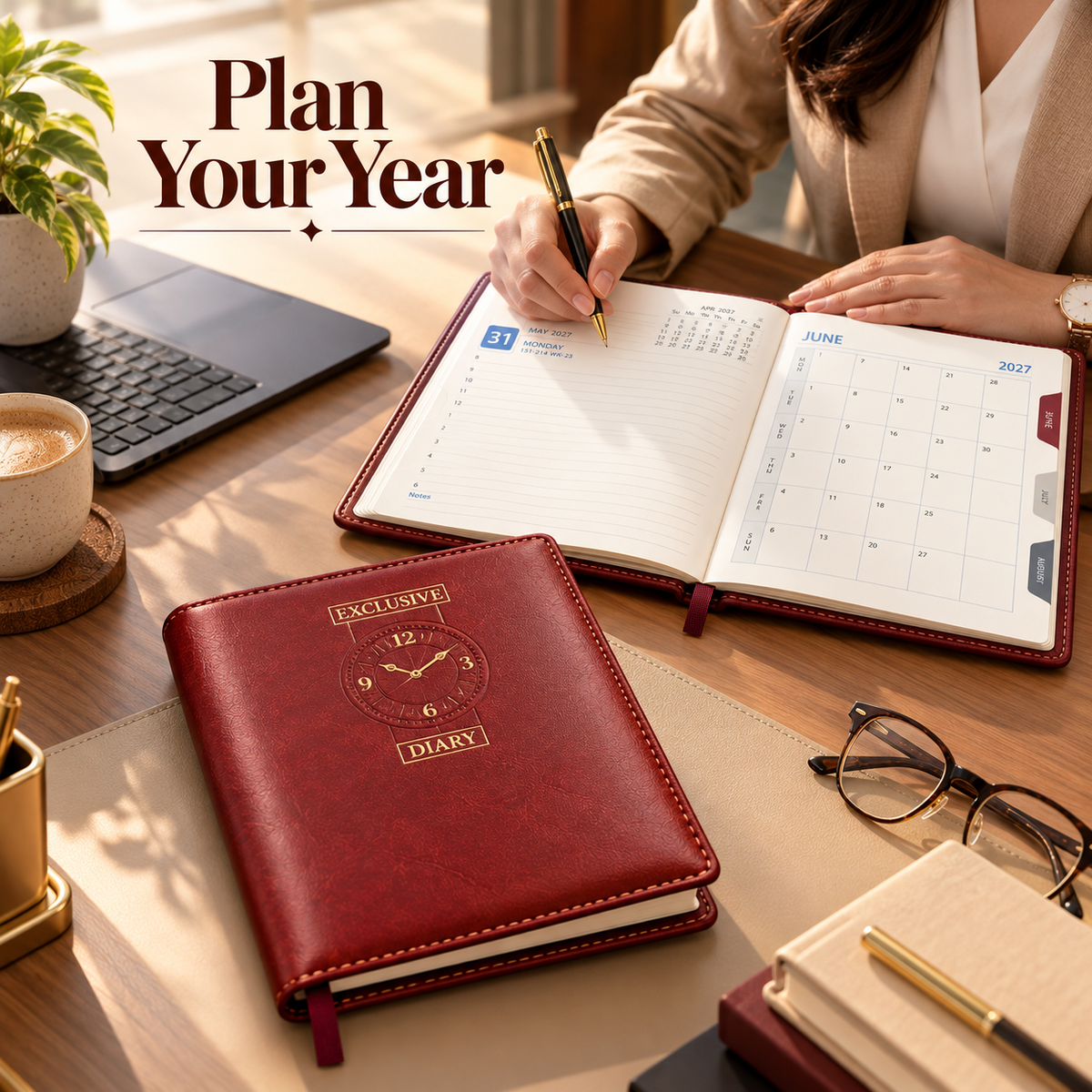 2027 Exclusive Maroon Diary Planner – 9 × 7.25 Inch, Premium Leatherette Cover