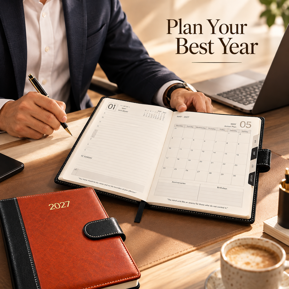 2027 Premium Two-Tone Executive Diary – Daily & Monthly Planner with Magnetic Closure