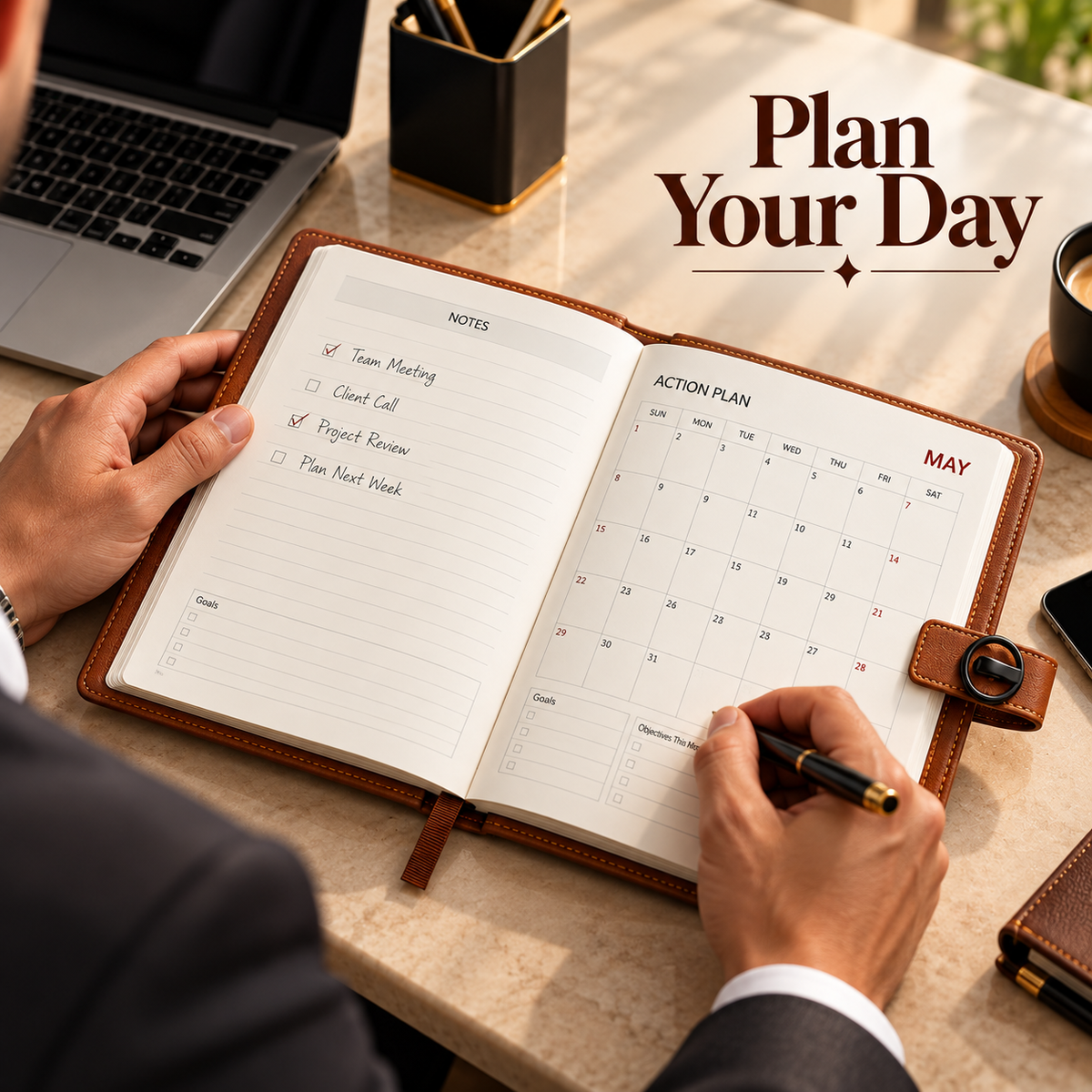2027 Premium Brown Executive Diary – 9 × 7.25 Inch, Metallic Buckle Closure