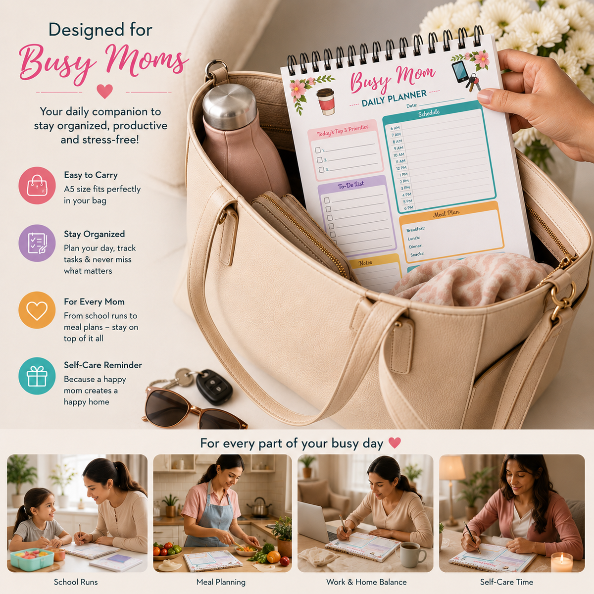 Busy Mom A5 Daily Planner |Organiser for Moms|A5 Planner