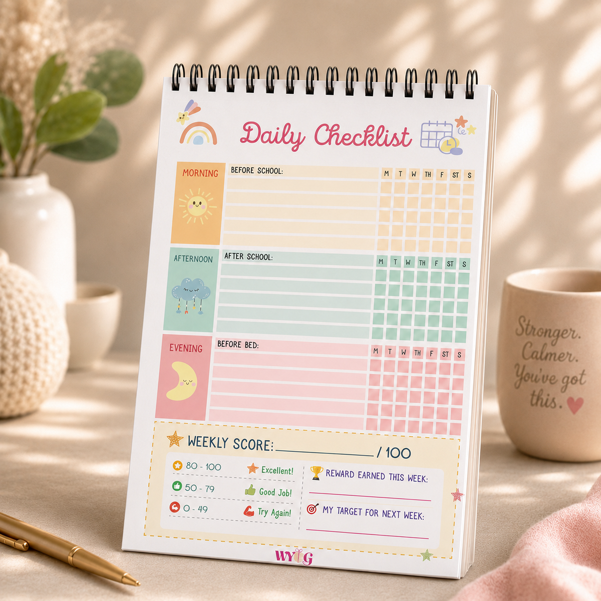 Daily Checklist Planner | A5 Size | 100 Pages |Spiral Routine & Habit Tracker for Kids & Students