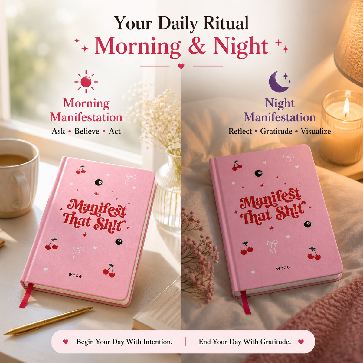 Manifest That Sh!t-Manifestation Journal , A5 Hardcover Morning & Night Diary