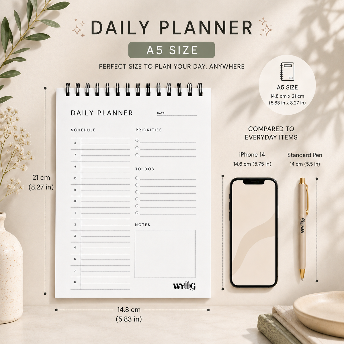 Black & White Daily Planner | A5 Size | 192 Pages | 80 GSM | Undated Spiral Notebook