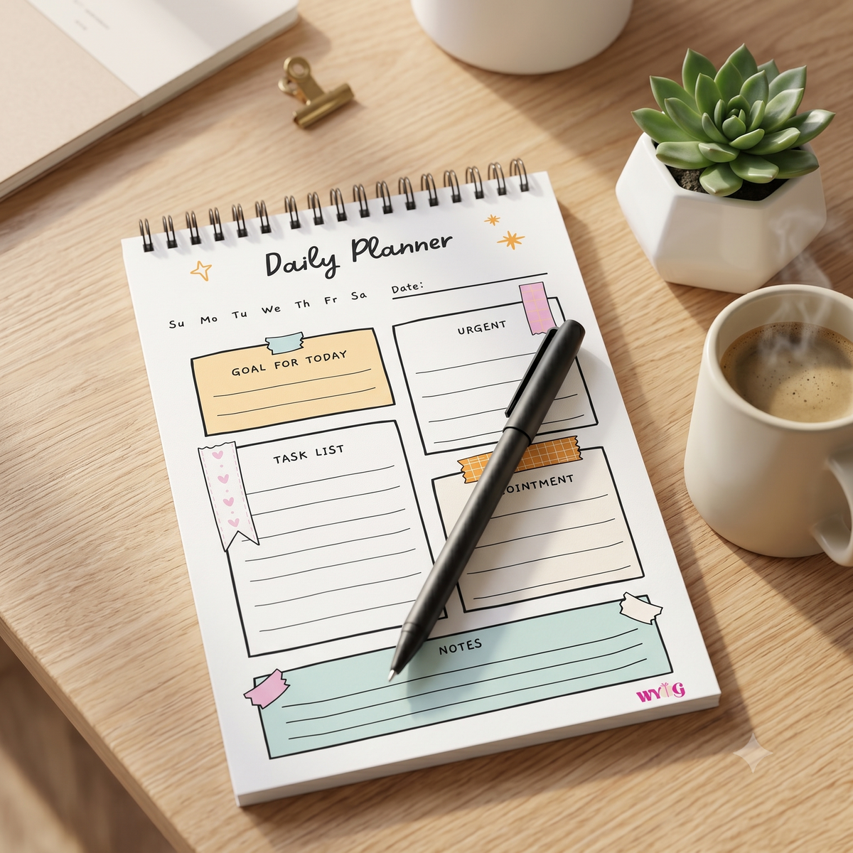Cute A5 Daily Planner | Undated | 100 Pages, 100 GSM Paper, Goals, Priorities & Notes