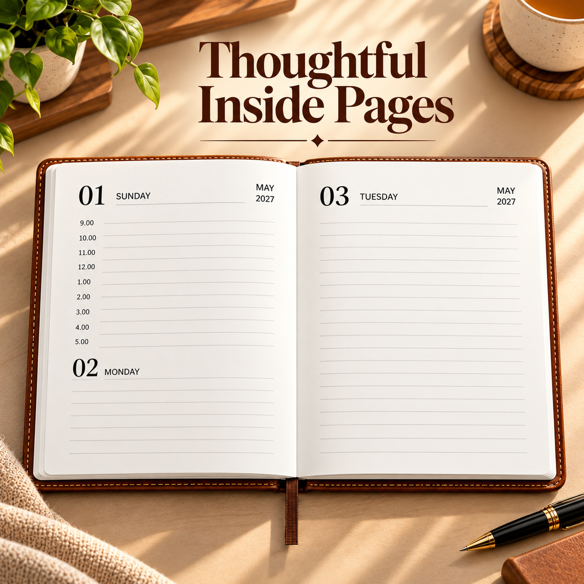 2027 Premium Brown Executive Diary – 9 × 7.25 Inch, Magnetic Flap Planner