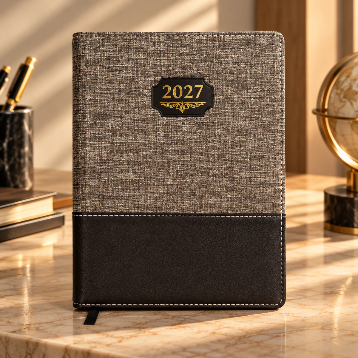 2027 Premium Brown Executive Diary – 9 × 7.25 Inch, Daily Planner,Ribbon Bookmark