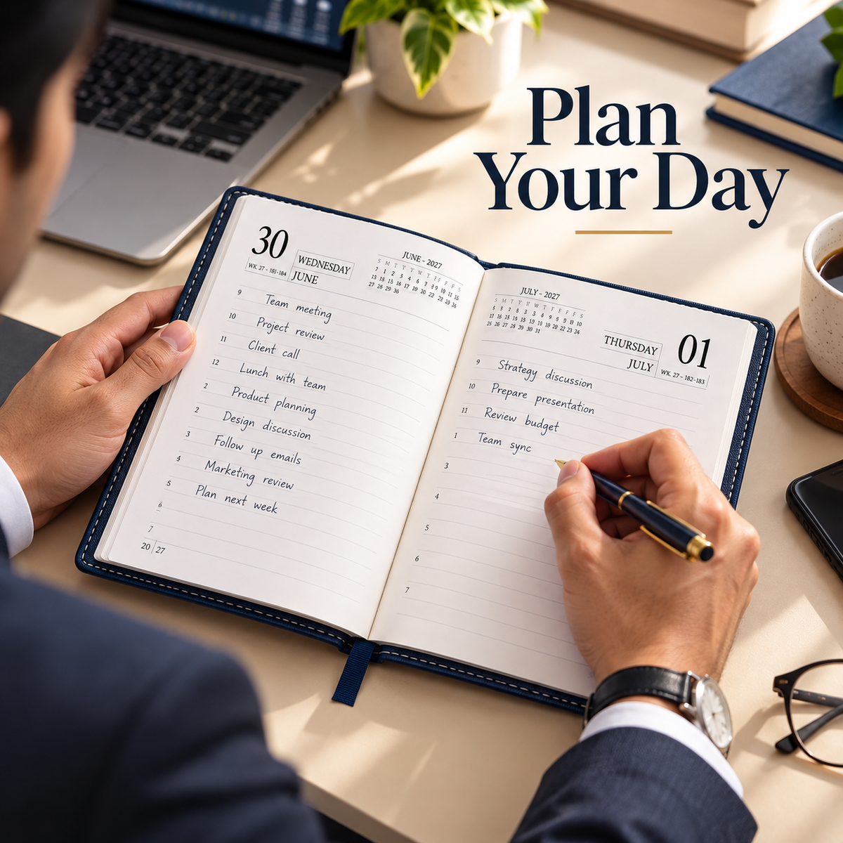 2027 Premium Blue Executive Diary – 9 × 7.25 Inch, Daily Planner