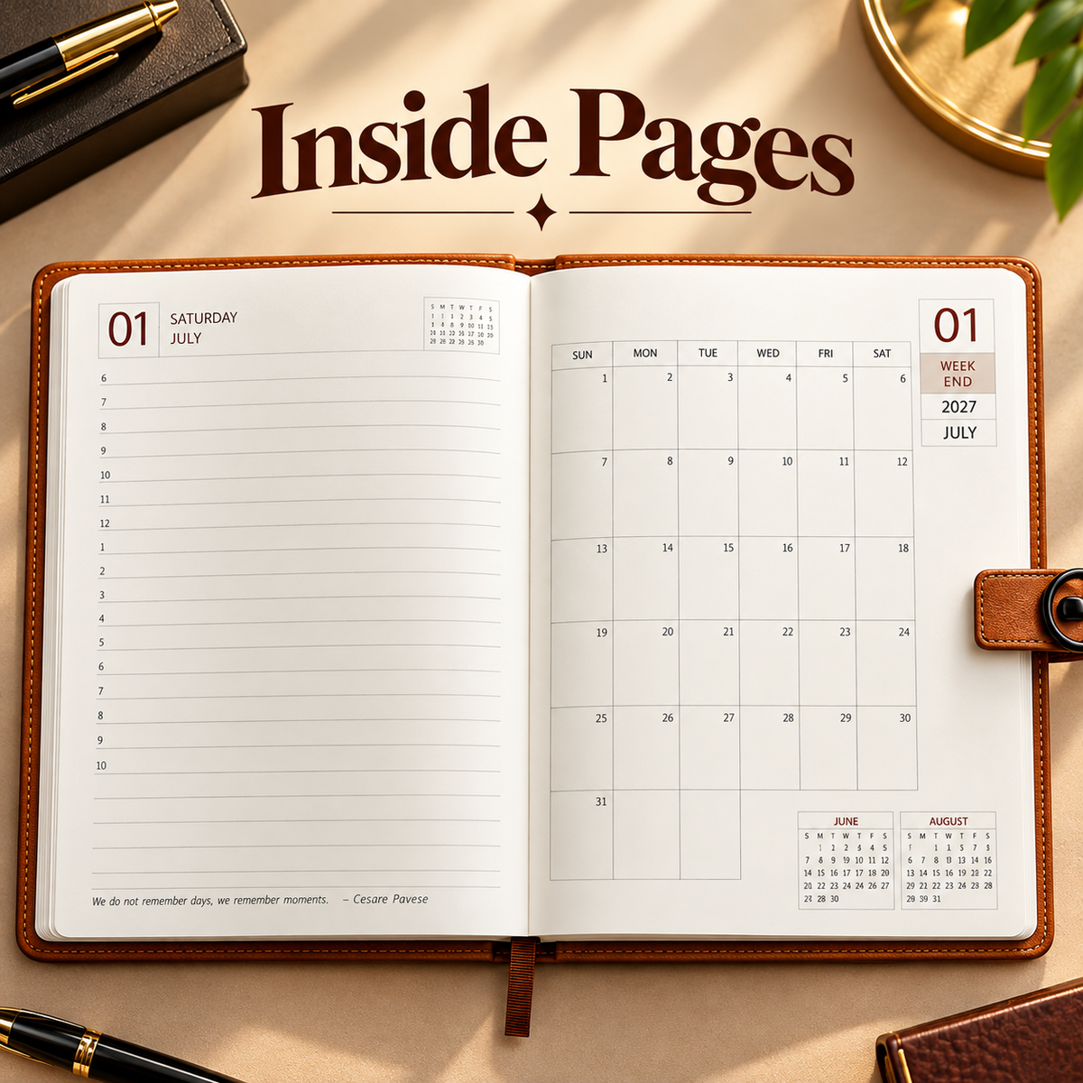 2027 Premium Brown Executive Diary – 9 × 7.25 Inch, Metallic Buckle Closure