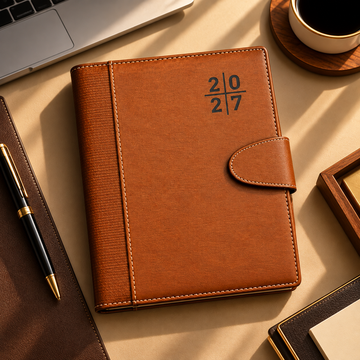 2027 Premium  Brown Executive Diary – 9 × 7.25 Inch, Magnetic Flap Planner, Goals setter