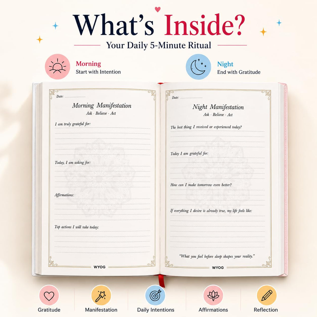 5-Minute Daily Ritual for Peace & Positivity | A5 Hardcover Morning & Night Diary