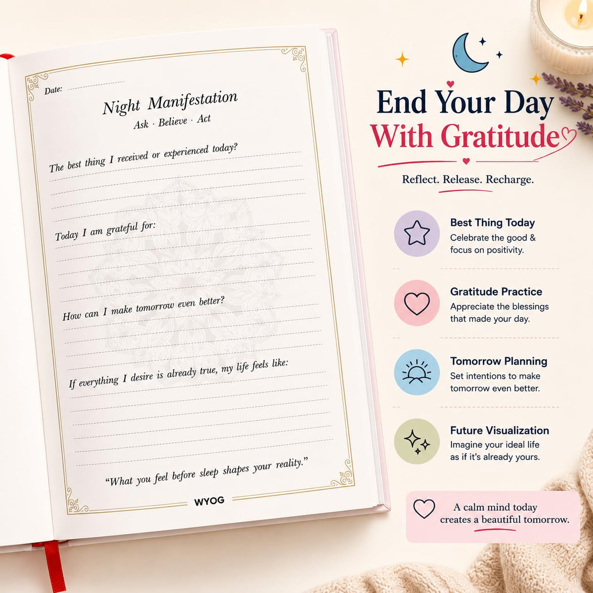 5-Minute Daily Ritual for Peace & Positivity | A5 Hardcover Morning & Night Diary