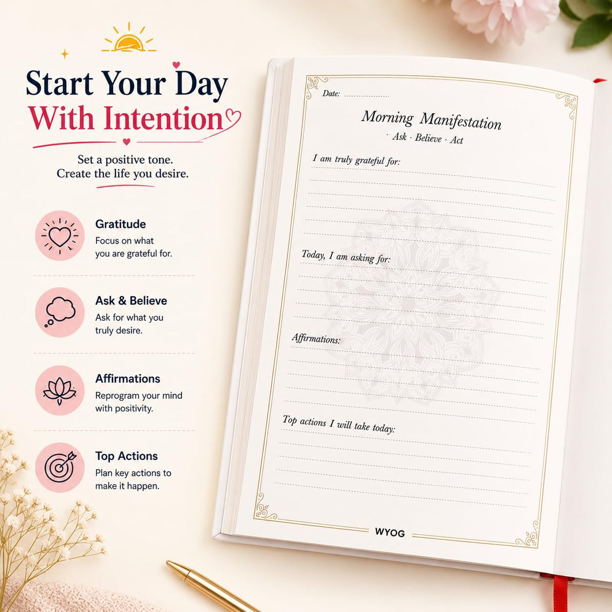 5-Minute Daily Ritual for Peace & Positivity | A5 Hardcover Morning & Night Diary