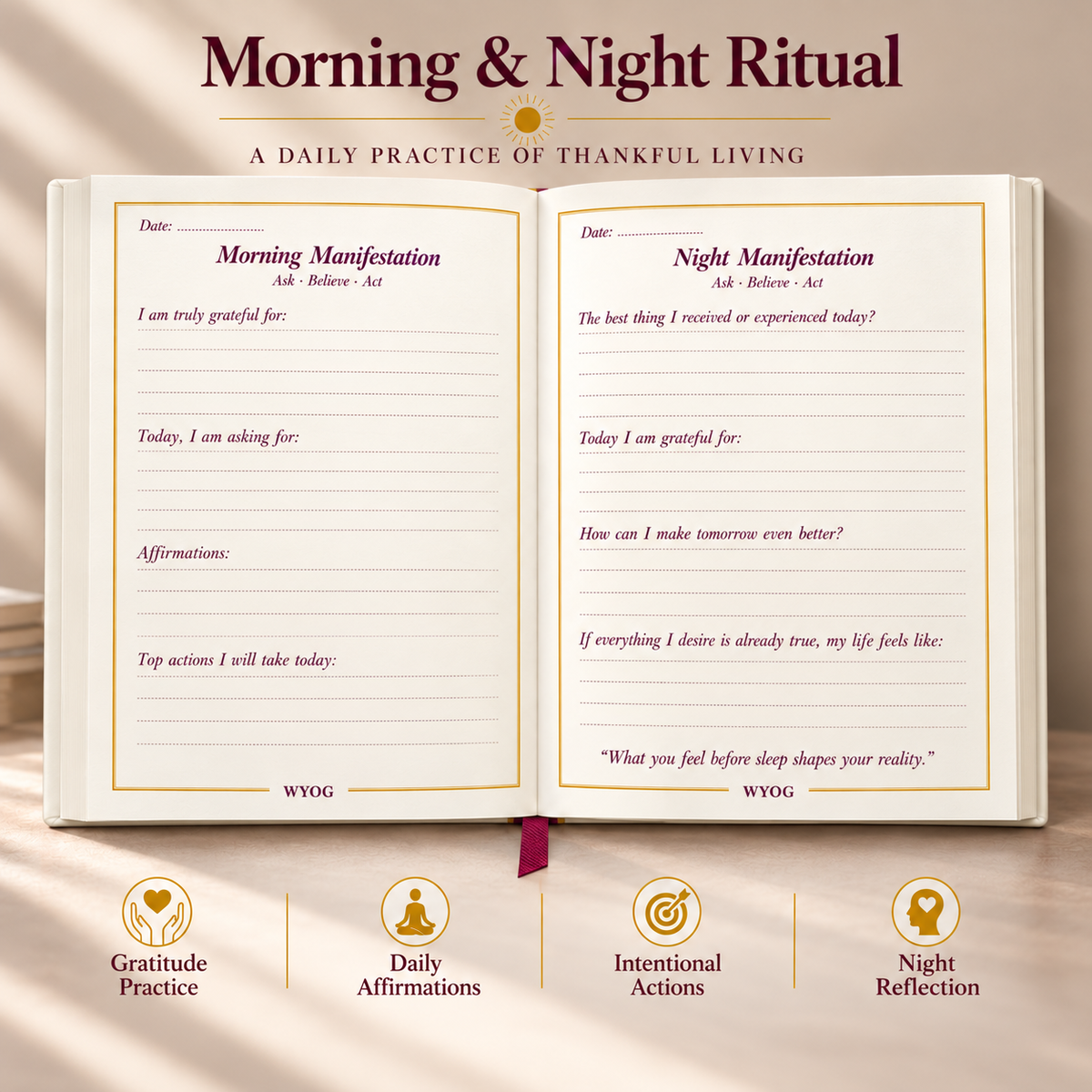 Sun-The Gratitude Journal | A5 Hardcover | 80 GSM | Morning & Night Manifestation