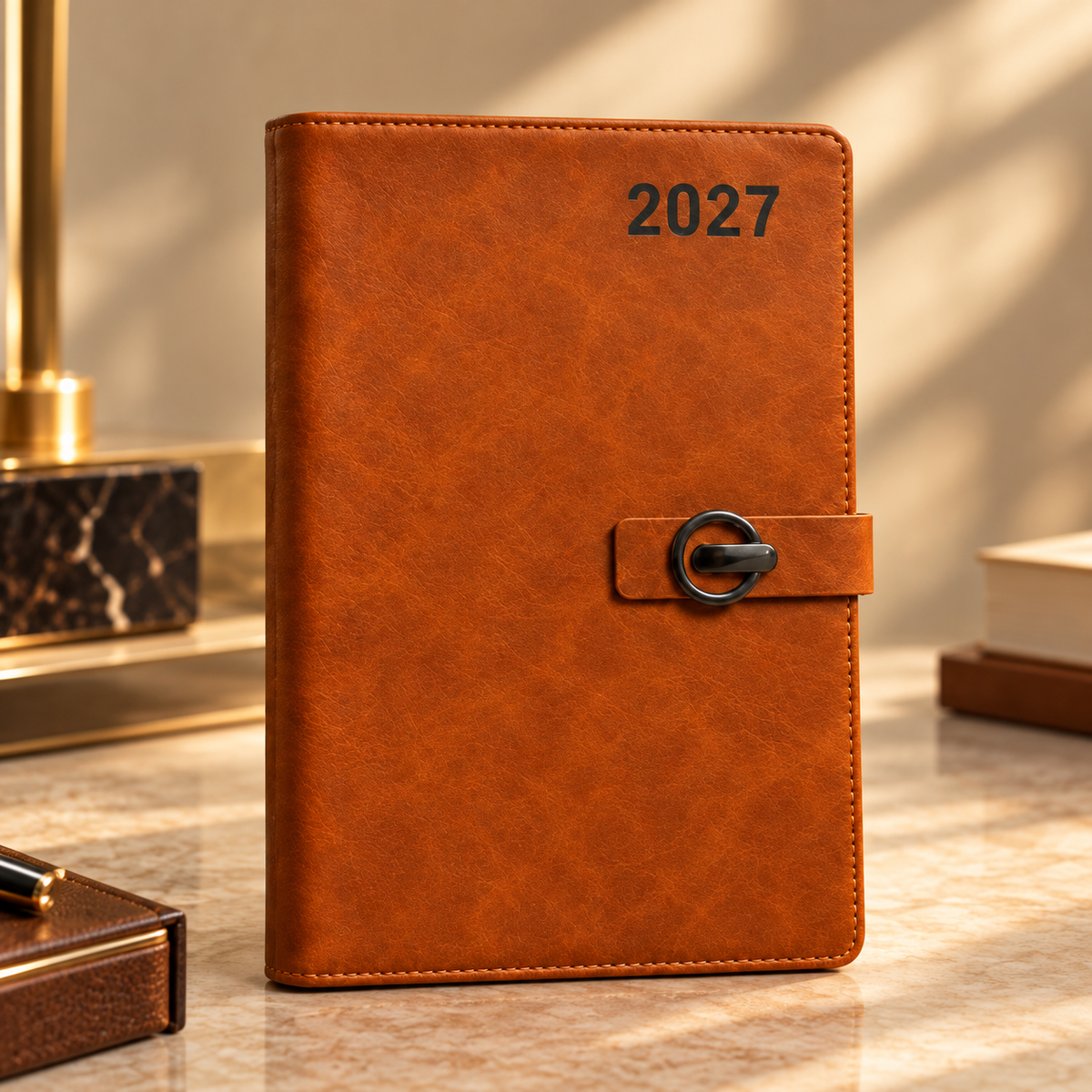 2027 Premium Brown Executive Diary – 9 × 7.25 Inch, Metallic Buckle Closure