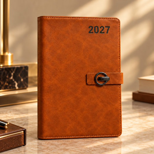 2027 Premium Brown Executive Diary – 9 × 7.25 Inch, Metallic Buckle Closure