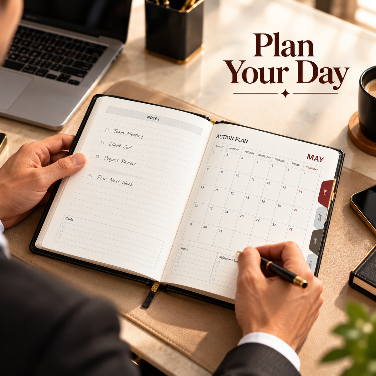 2027 Premium Black Executive Diary – 9 × 7.25 Inch, Magnetic Flap Closure & Daily Planner