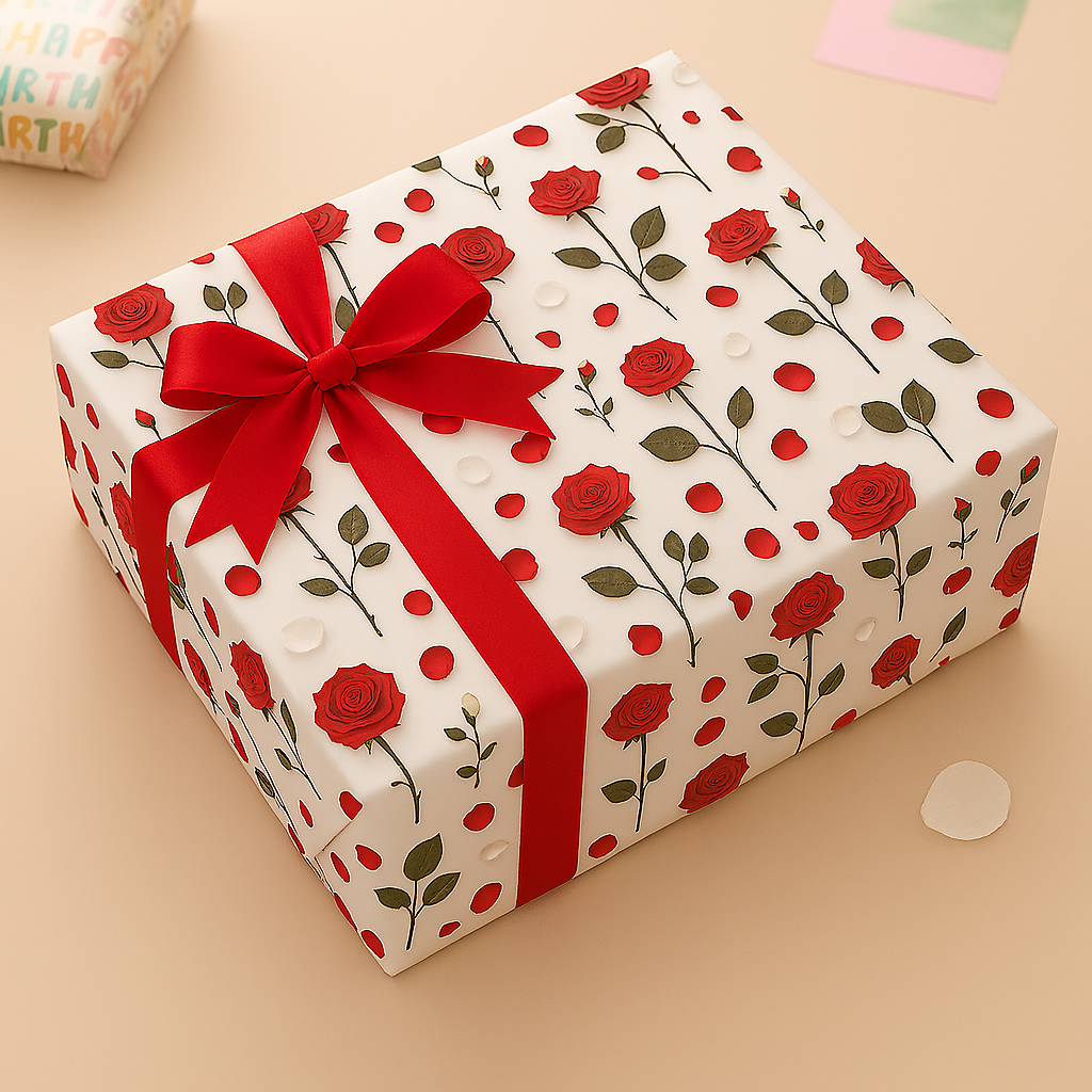 Romantic Red Rose Gift Wrapping Paper(Pack of 20 sheets) | 80 GSM | 19.5 x 27.5 inches