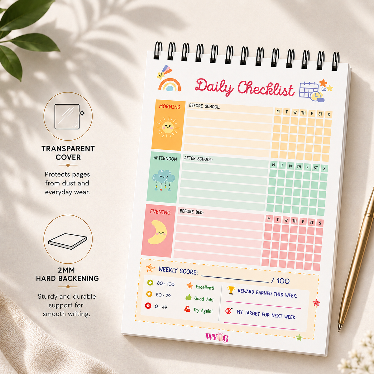 Daily Checklist Planner | A5 Size | 100 Pages |Spiral Routine & Habit Tracker for Kids & Students