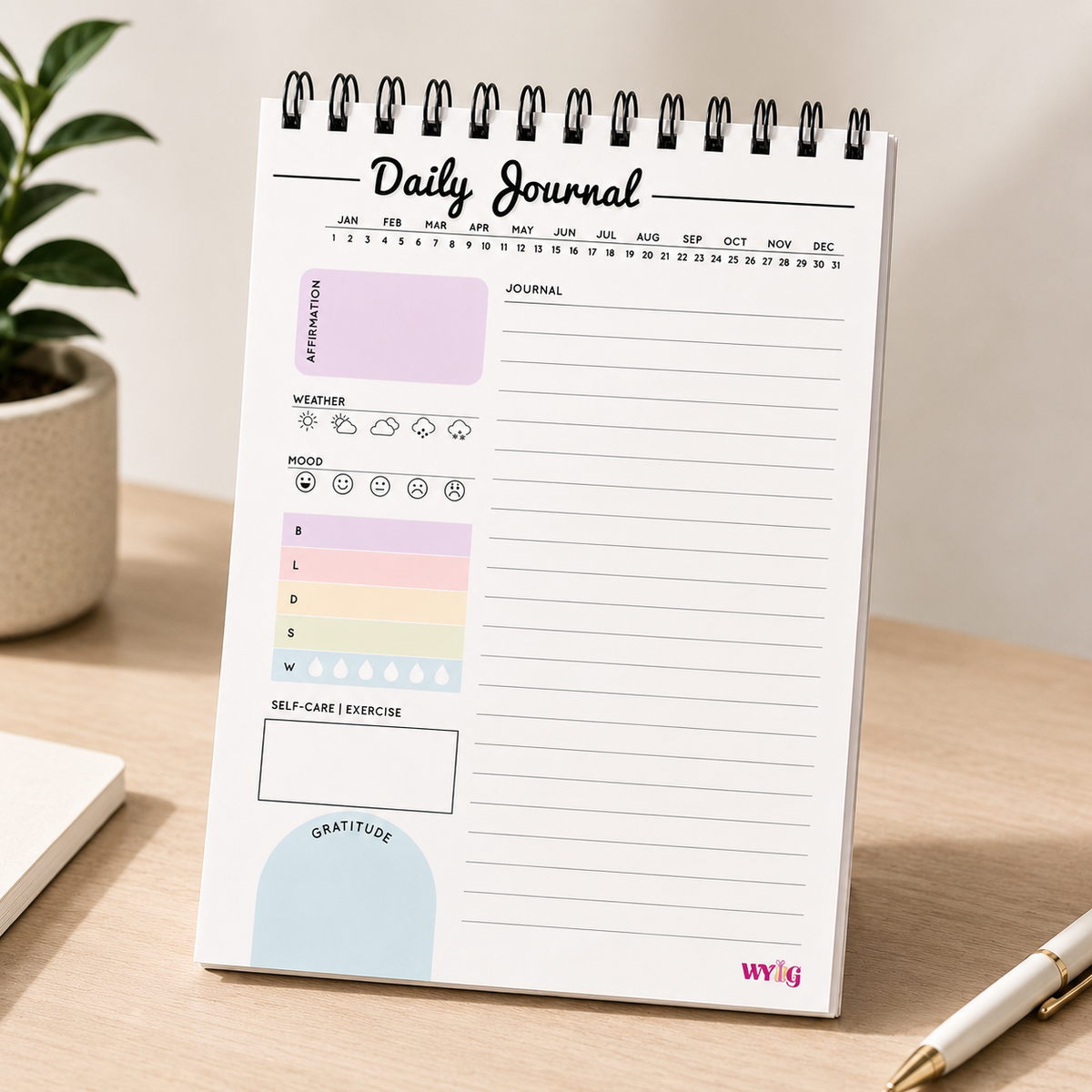 Daily Journal | A5 Size | 100 Pages | Undated with Gratitude, Affirmations & Mood Tracker