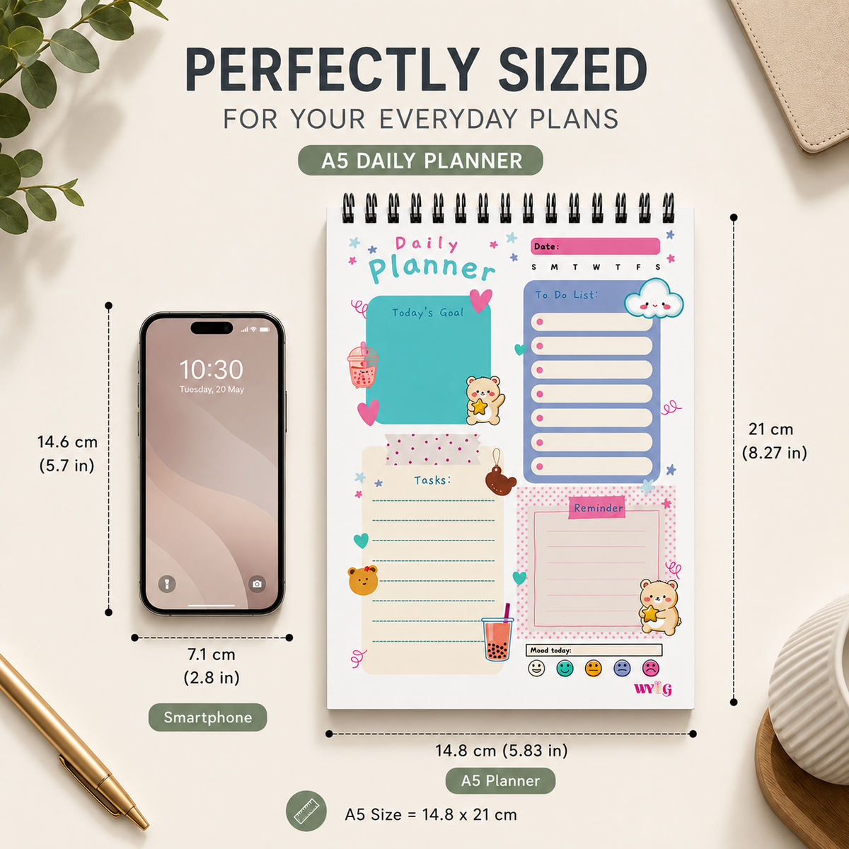Cloud Daily Planner | A5 Size | 100 Pages | 80 GSM | Undated with To-Do List, Goals & Mood Tracker