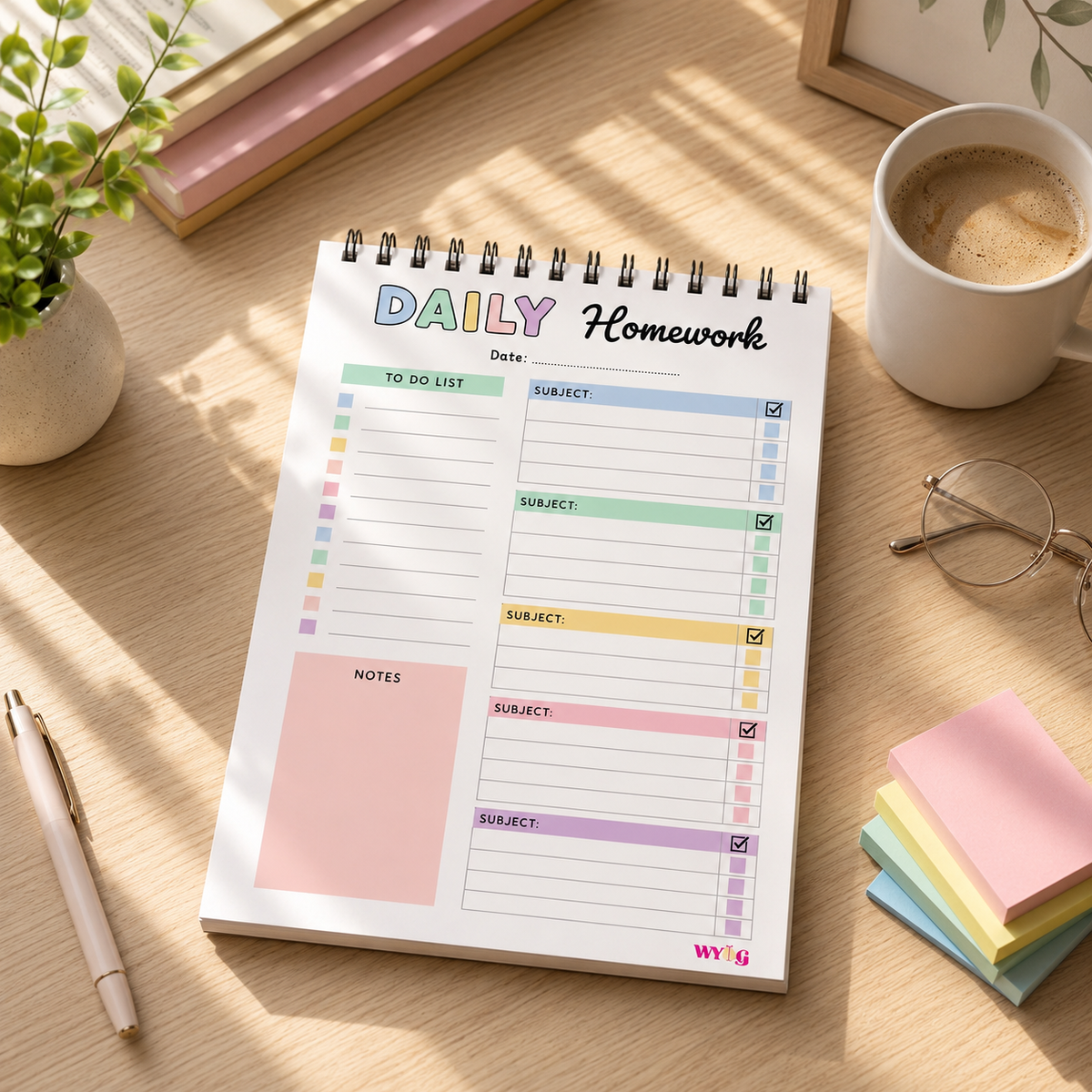 A5 Daily Homework Planner | Undated Spiral Homework Tracker | Subject-Wise Checklist, To-Do List & Notes