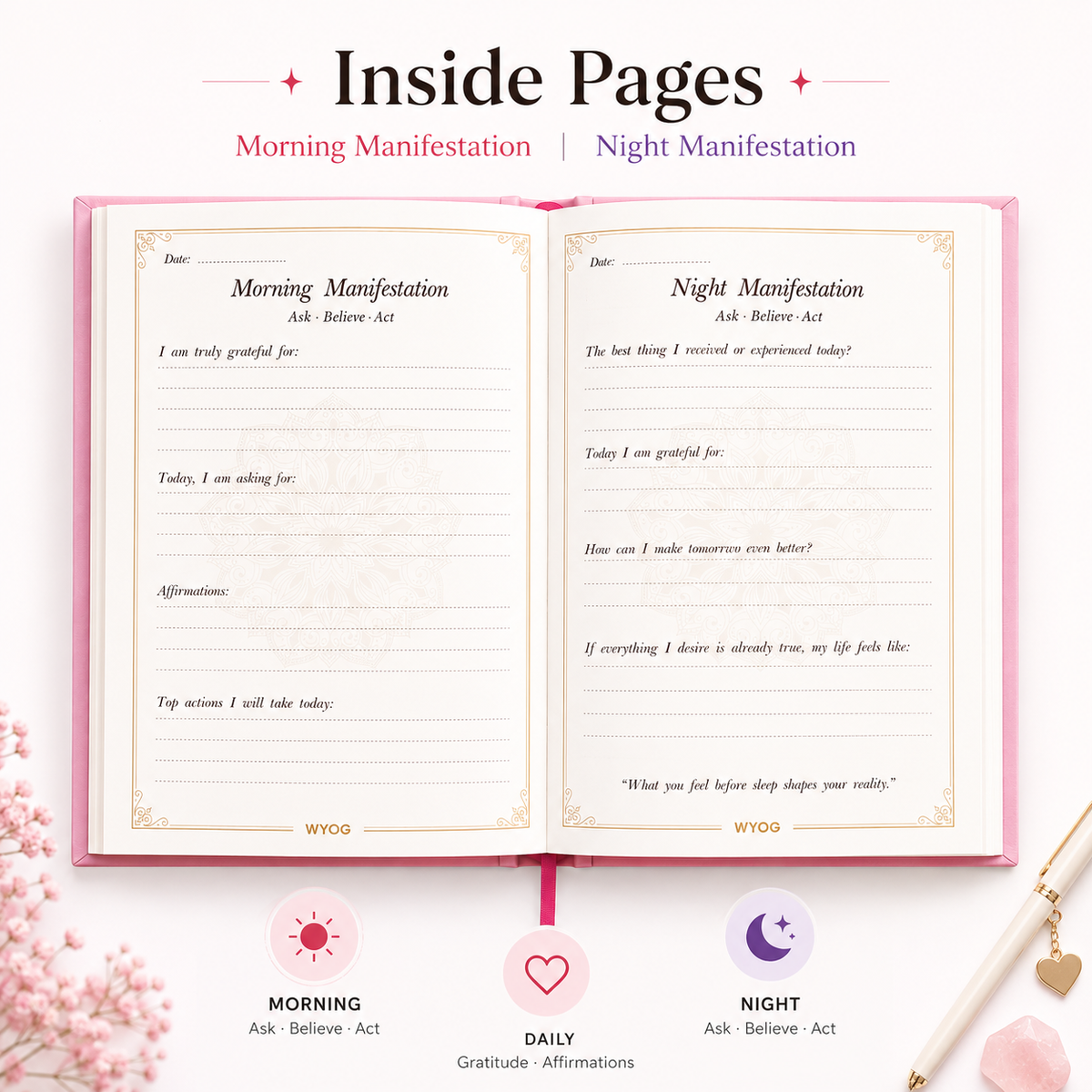 Manifest That Sh!t-Manifestation Journal , A5 Hardcover Morning & Night Diary