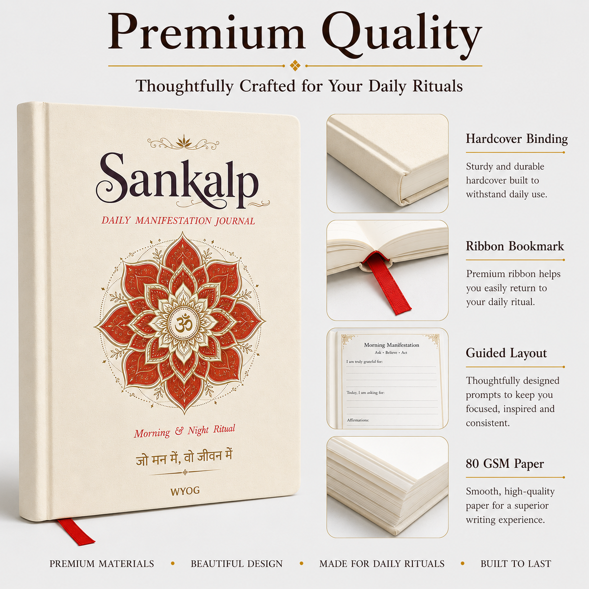 Sankalp A5 Manifestation Journal |Morning & Night Planner|Om Symbol and ribbon bookmark