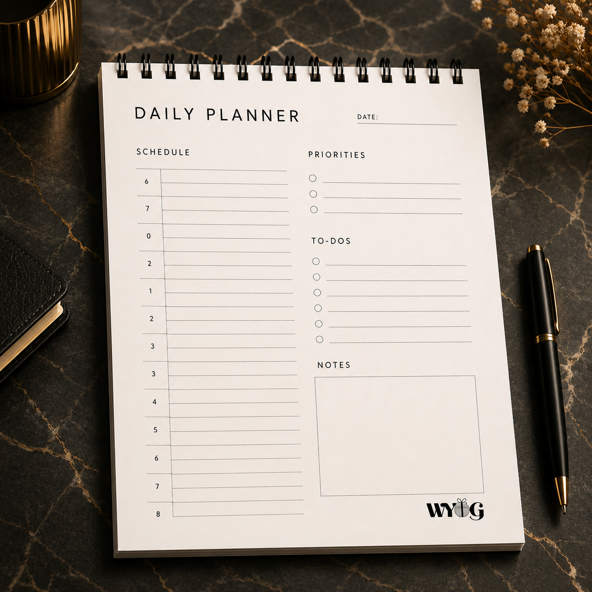 Black & White Daily Planner | A5 Size | 192 Pages | 80 GSM | Undated Spiral Notebook