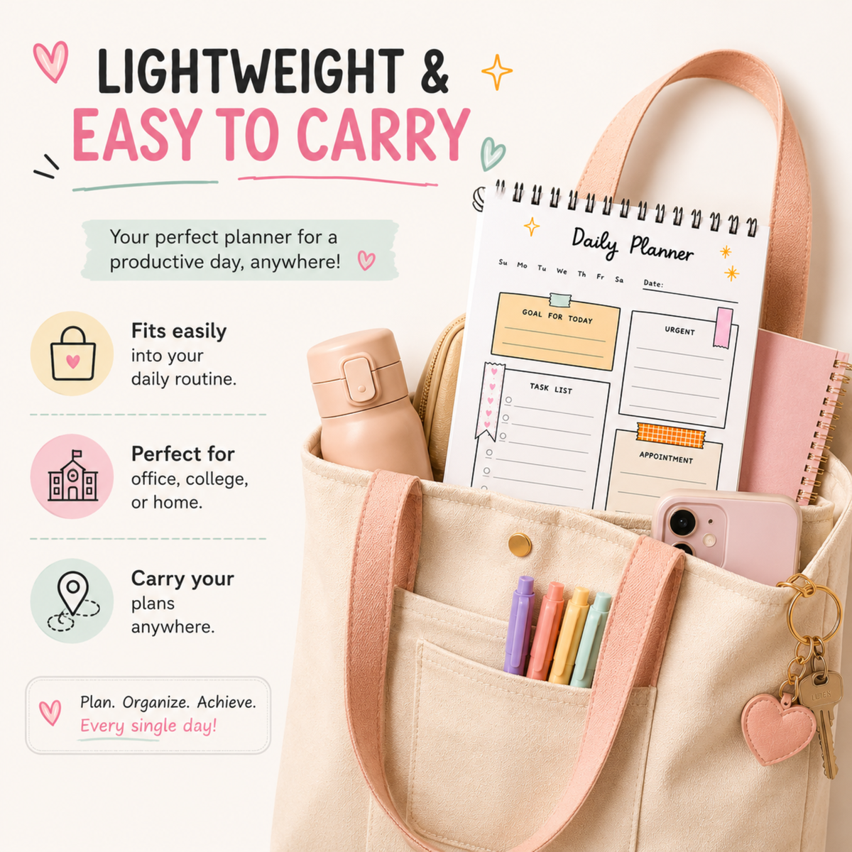 Cute A5 Daily Planner | Undated | 100 Pages, 100 GSM Paper, Goals, Priorities & Notes