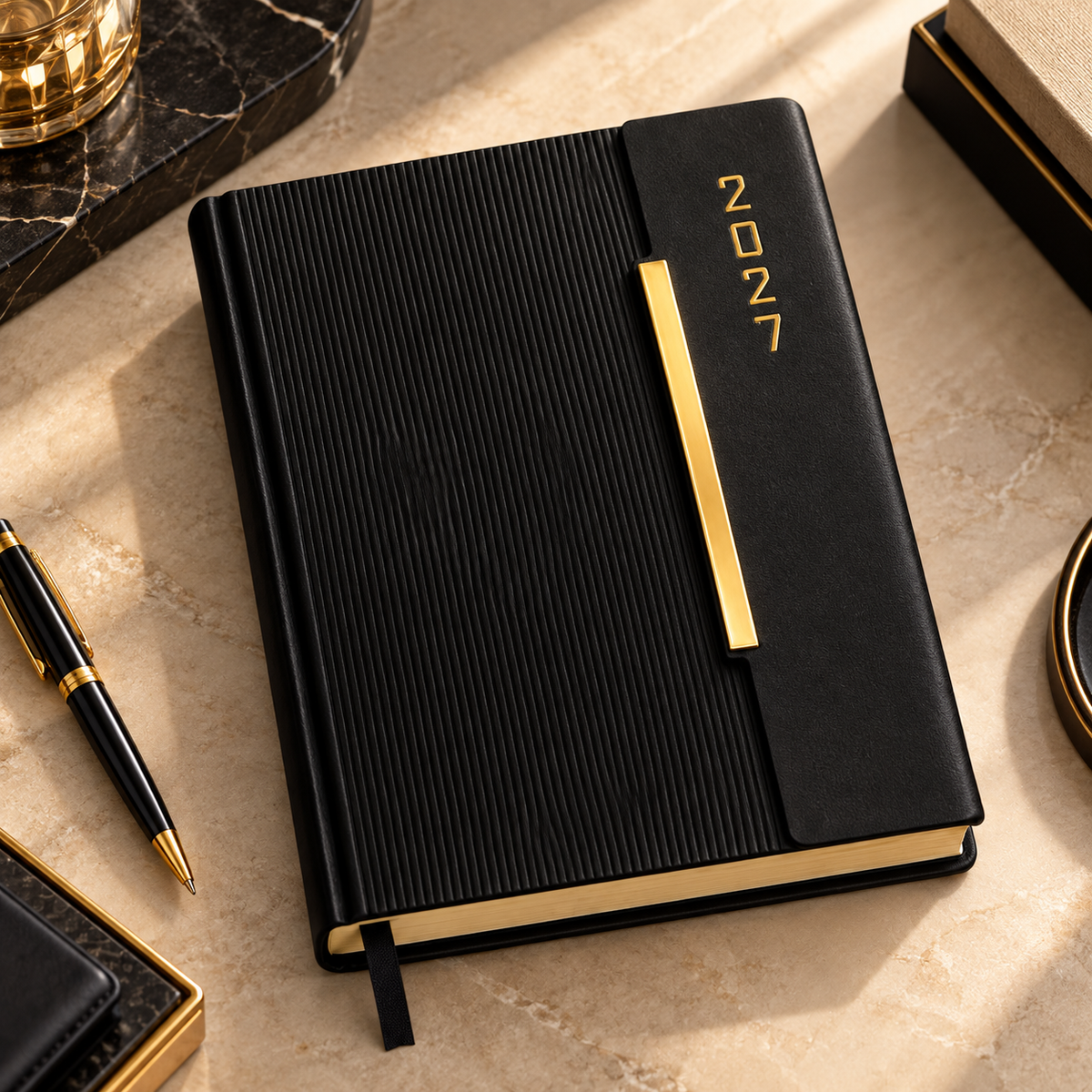 2027 Premium Black Executive Diary – 9 × 7.25 Inch, Magnetic Flap Closure & Daily Planner