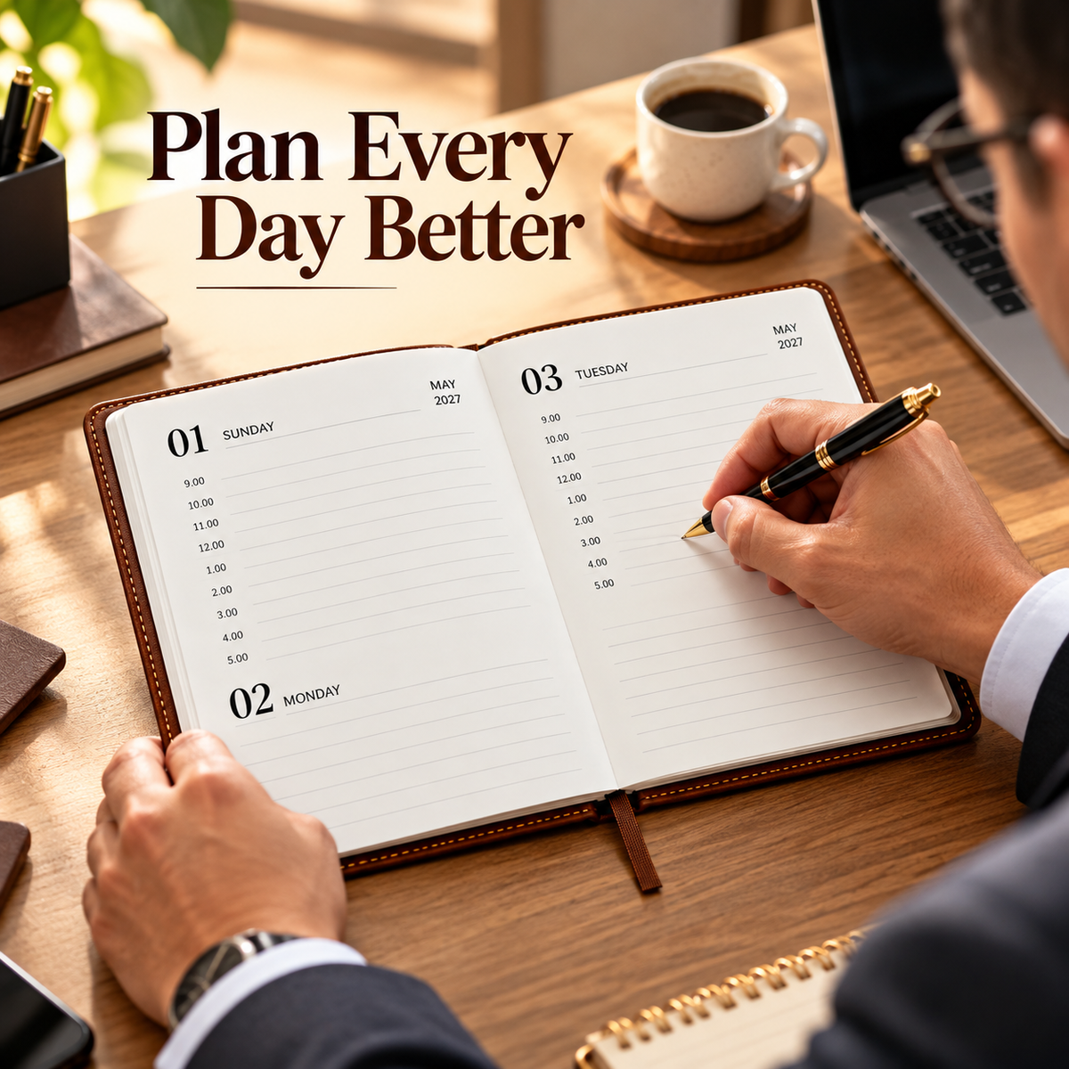 2027 Premium Brown Executive Diary – 9 × 7.25 Inch, Magnetic Flap Planner