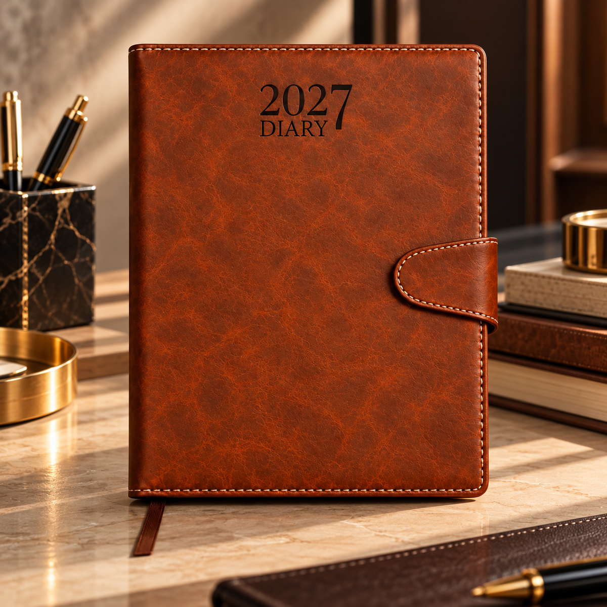 2027 Premium Brown Executive Diary – 9 × 7.25 Inch, Magnetic Flap Planner