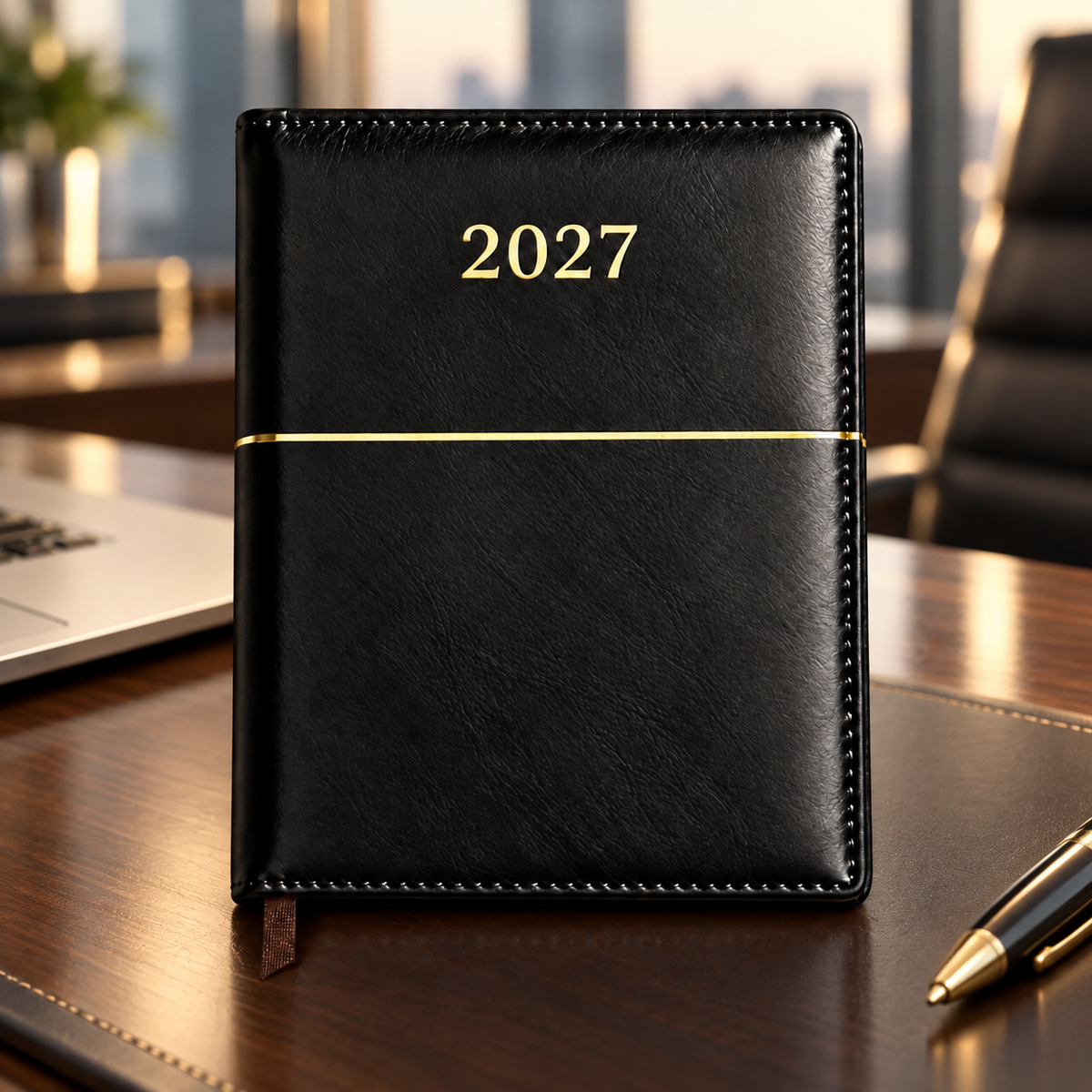 2027 Premium Black Diary Planner -9 × 7.25 Inch, Daily Planner with Monthly Action Plan & Ribbon Bookmark