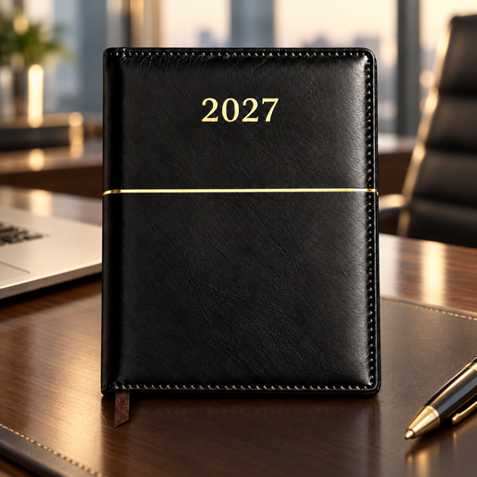 2027 Premium Black Diary Planner -9 × 7.25 Inch, Daily Planner with Monthly Action Plan & Ribbon Bookmark